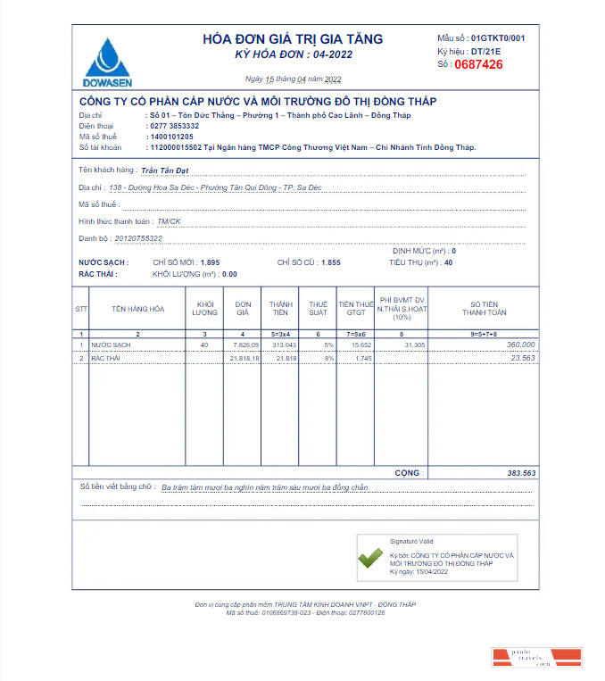 VIETNAM DOWASEN utility bill Word and PDF template